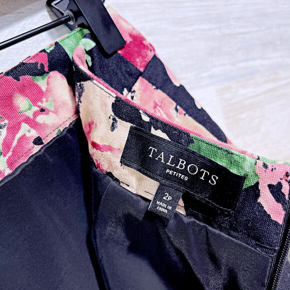 Talbots Floral Pencil Skirt Stretch Cotton Lined Career Work Womens 2P 2 Petite - Picture 6 of 7
